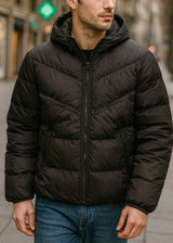 Ανδρικό μπουφάν με κουκούλα GUF-R2019-puffer μαύρο