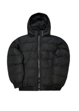 Ανδρικό μπουφάν με αποσπώμενη κουκούλα και γούνινη επένδυση GUF-R22007-puffer μαύρο