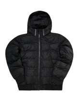 Ανδρικό μπουφάν με κουκούλα και γούνινη επένδυση GUF - R2206 - black puffer μαύρο