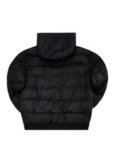 Ανδρικό μπουφάν με κουκούλα και γούνινη επένδυση GUF - R2206 - black puffer μαύρο