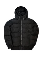 Ανδρικό μπουφάν με αποσπώμενη κουκούλα και γούνινη επένδυση GUF-R2206-puffer μαύρο