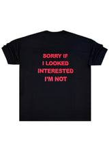 Ανδρική κοντομάνικη μπλούζα Close society - S25-105 - sorry if i looked interest i'm not oversized -μαύρο