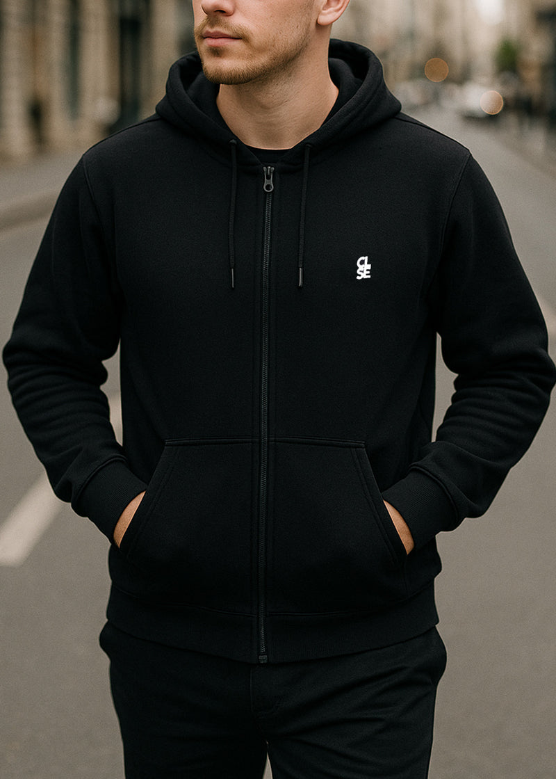 Ανδρική ζακέτα φούτερ Close society - S25-300 - basic logo zip-up hoodie -μαύρο