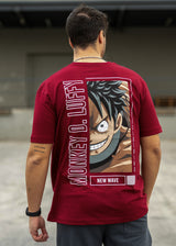 Ανδρική κοντομάνικη μπλούζα New wave clothing - 251-28 - monkey d. luffy logo μπορντώ