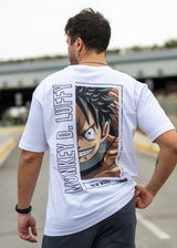 Ανδρική κοντομάνικη μπλούζα New wave clothing - 251-28 - monkey d. luffy logo λευκό