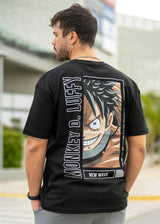 Ανδρική κοντομάνικη μπλούζα New wave clothing - 251-28 - monkey d. luffy logo μαύρο