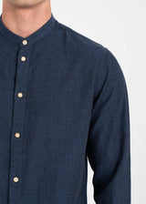 Ανδρικό μακρυμάνικο λινό πουκάμισο - VITTORIO - 800-25-500 - linen mao shirt μπλε