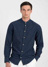 Ανδρικό μακρυμάνικο λινό πουκάμισο - VITTORIO - 800-25-500 - linen mao shirt μπλε