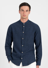 Ανδρικό μακρυμάνικο λινό πουκάμισο - VITTORIO - 800-25-500 - linen mao shirt μπλε