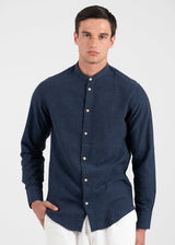 Ανδρικό μακρυμάνικο λινό πουκάμισο - VITTORIO - 800-25-500 - linen mao shirt μπλε