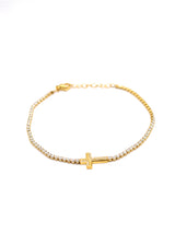 GUF - CROSS1 - high quality gold steel cross bracelet with little gems - gold