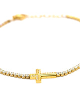 GUF - CROSS1 - high quality gold steel cross bracelet with little gems - gold