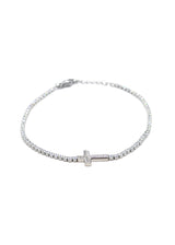 GUF - CROSS1 - high quality silver steel cross bracelet with little gems - silver