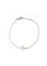 GUF - CROSS1 - high quality silver steel cross bracelet with little gems - silver