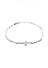 GUF - CROSS2 - high quality silver steel cross bracelet with little gems - silver
