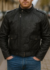 Ανδρικό ανοιξιάτικο μπουφάν GUF - XH-88916-2 - spiked dermatine jacket μαύρο