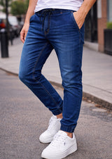 Ανδρικό παντελόνι τζιν με λάστιχο-GUF-YG3323-elasticated μπλε