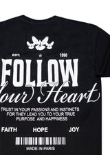 Κοντομάνικη μπλούζα GUF - Z-1204 - regular fit follow your heart μαύρο