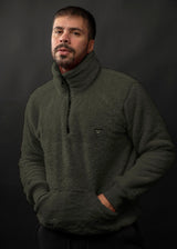 Ανδρική φούτερ με κολάρο New wave clothing - 232-39 - half zip sherpa design χακί