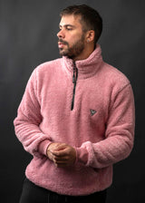 Ανδρική φούτερ με κολάρο New wave clothing - 232-39 - half zip sherpa design σομόν