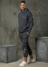 Ανδρικό μακρυμάνικο φούτερ με κουκούλα Henry clothing - 3-532 - calligraphy logo σκούρο γκρι