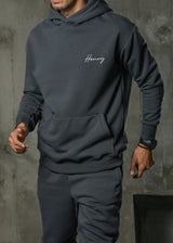 Ανδρικό μακρυμάνικο φούτερ με κουκούλα Henry clothing - 3-532 - calligraphy logo σκούρο γκρι