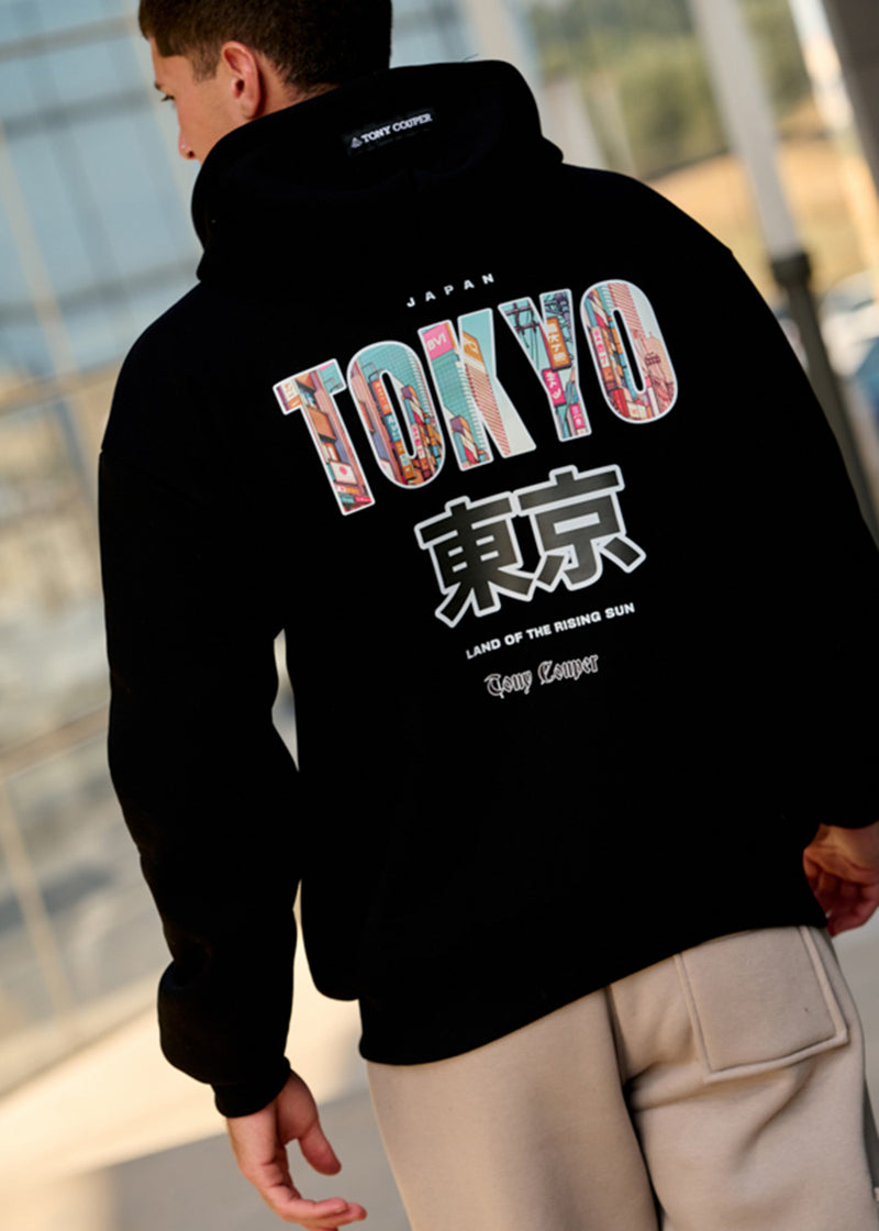 Ανδρικό μακρυμάνικο φούτερ με κουκούλα Tony couper-H26/15-black tokyo