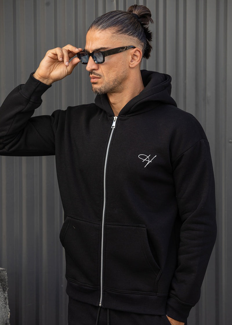 Ανδρική ζακέτα με κουκούλα Henry Clothing - 3-760 - signed logo zipper hoodie jacket μαύρο