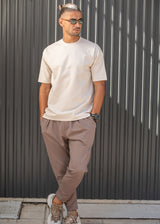 Ανδρική κοντομάνικη μπλούζα Henry clothing - 9-030 - simple oversized μπεζ