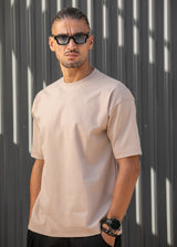 Ανδρική κοντομάνικη μπλούζα Henry clothing - 9-030 - simple oversized μπεζ σκούρο