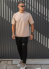 Ανδρική κοντομάνικη μπλούζα Henry clothing - 9-030 - simple oversized μπεζ σκούρο