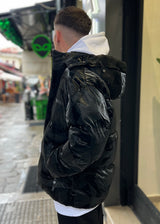 Ανδρικό μπουφάν με κουκούλα GUF-9676-pattern puffer μαύρο