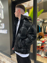 Ανδρικό μπουφάν με κουκούλα GUF-9676-pattern puffer μαύρο