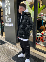 Ανδρικό μπουφάν με κουκούλα GUF-9676-pattern puffer μαύρο