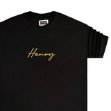 Henry clothing - 3-420 - gold logo oversize tee - black