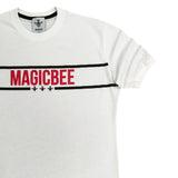MagicBee - MB2203 - Red/White Striped Logo Tee - White