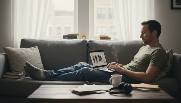 Man browsing online clothing store at home