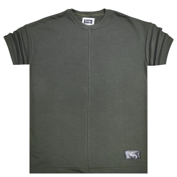 Henry clothing - 0-300 - simple monochrome patch tee - khaki