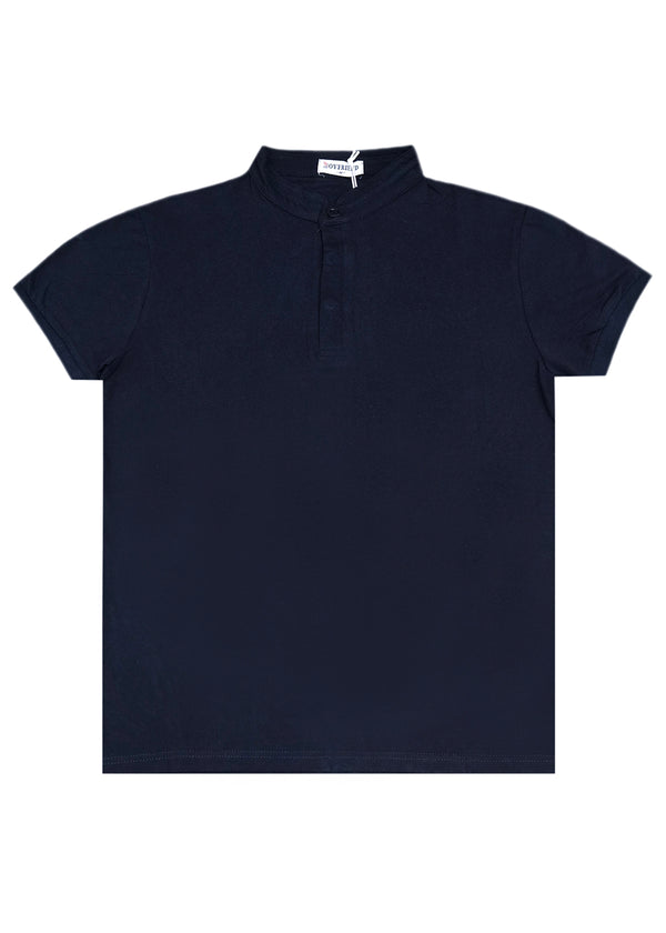 Κοντομάνικη μπλούζα GUF - 00124-5 - mao polo slim fit tee μπλε σκούρο