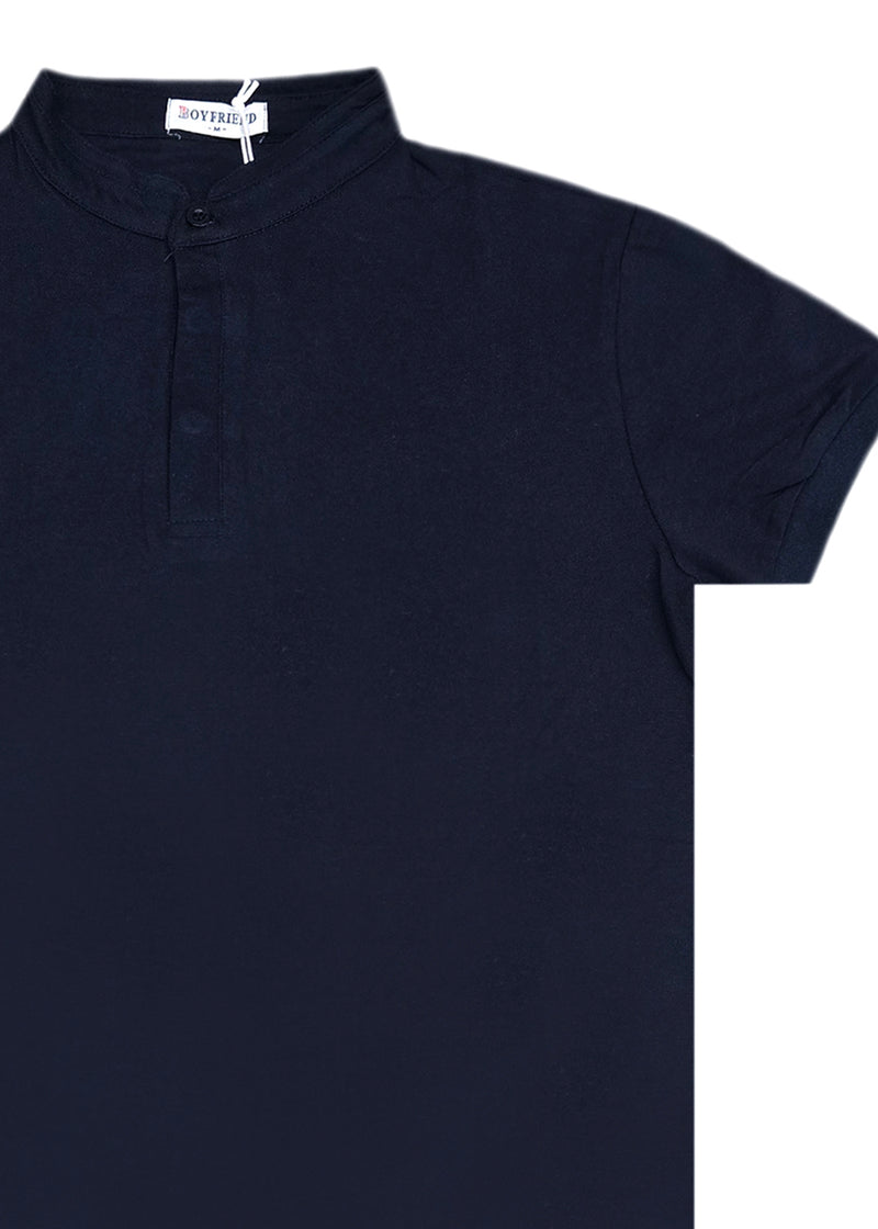Κοντομάνικη μπλούζα GUF - 00124-5 - mao polo slim fit tee μπλε σκούρο