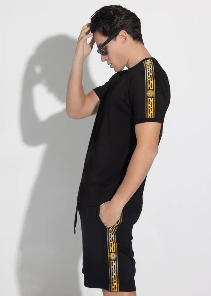 Ανδρική βερμούδα Vinyl Art Clothing - 02617-01 - regular fit gold taped shorts μαύρο
