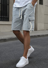 Ανδρική βερμούδα κάργκο τζιν GUF - PC-7138 - cargo jeans regular fit shorts ανοιχτό μπλε