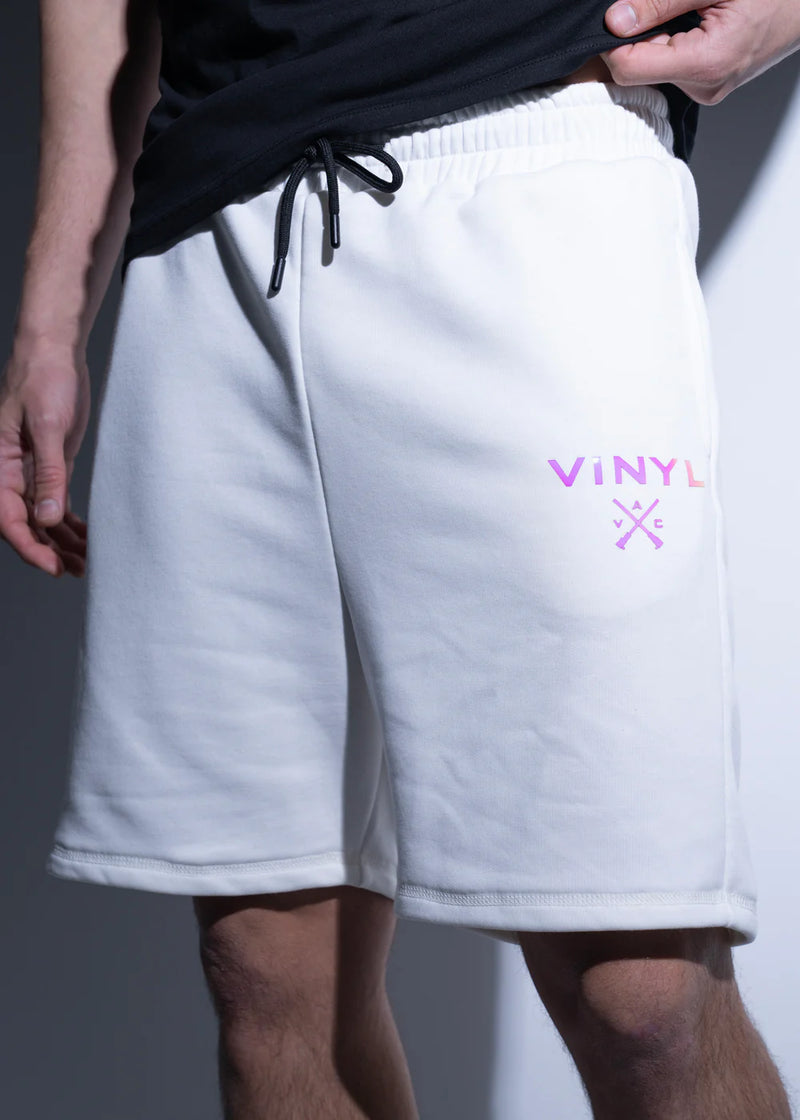 Vinyl art clothing - 09524-02 - iridescent logo shorts - white