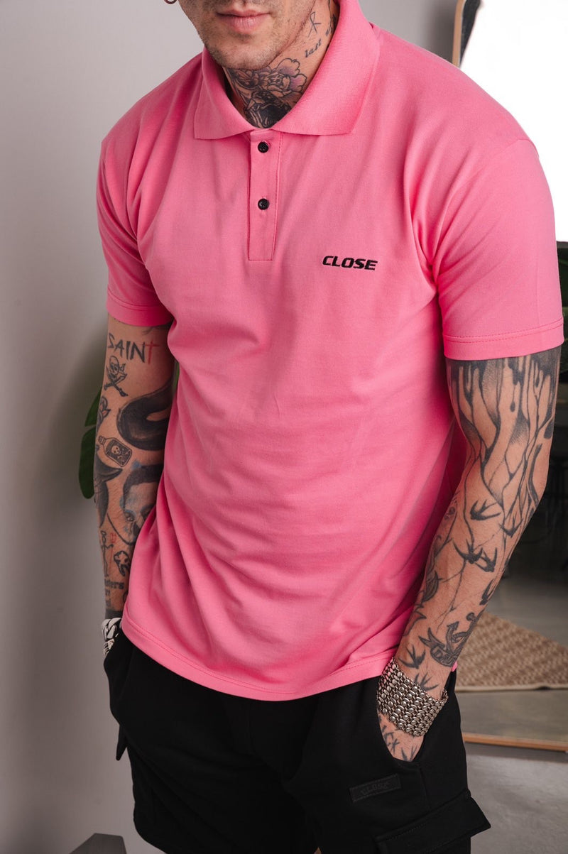 Ανδρική κοντομάνικη μπλούζα Close society - S23-301 - simple logo polo ροζ