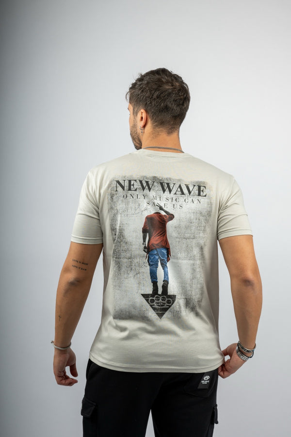 Ανδρική Κοντομάνικη Μπλούζα New wave clothing - 241-28 - music logo γκρι ανοιχτό