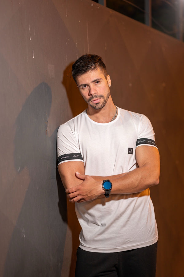 Ανδρική Κοντομάνικη Μπλούζα New wave clothing - 221 -41 - logo tape λευκό