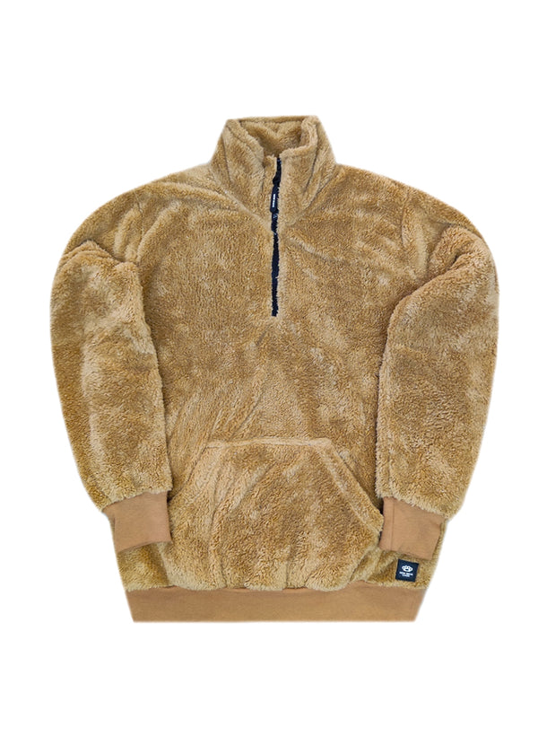 Ανδρική φούτερ με κολάρο New wave clothing-232-39- half zip sherpa design σκούρο μπεζ