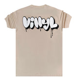 Vinyl art clothing - 10476-77-W - graffiti logo t-shirt - beige