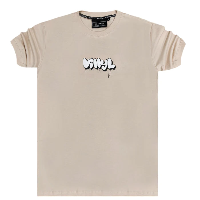 Vinyl art clothing - 10476-77-W - graffiti logo t-shirt - beige