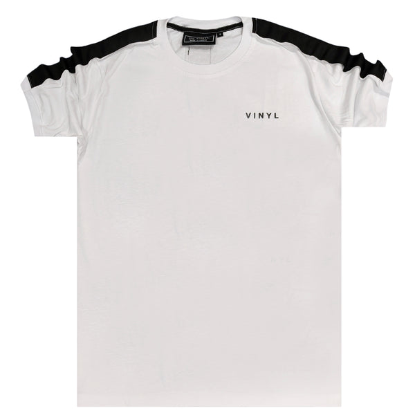 Vinyl art clothing - 11605-02 - t-shirt with black tape - white